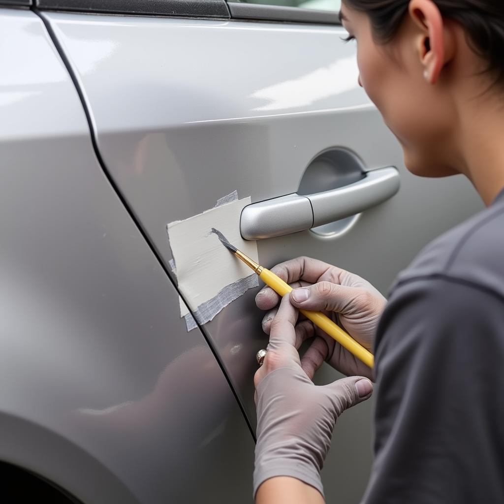 Applying Touch-Up Paint to Car Scratch