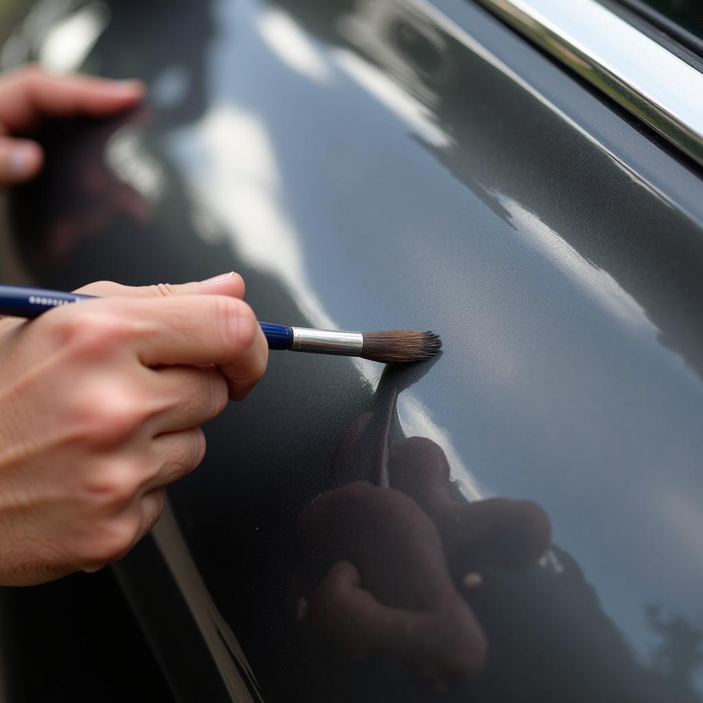 Applying Touch-up Paint to Car's Chipped Area