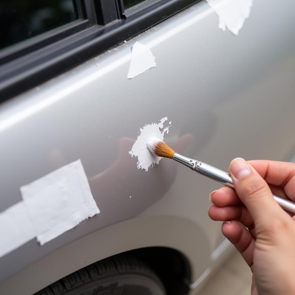 Applying touch-up paint to a car paint chip