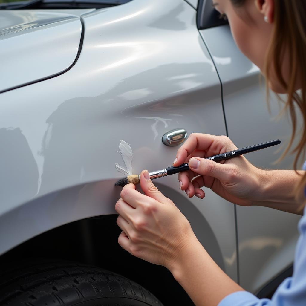 Applying Touch-up Paint to Car Scratch