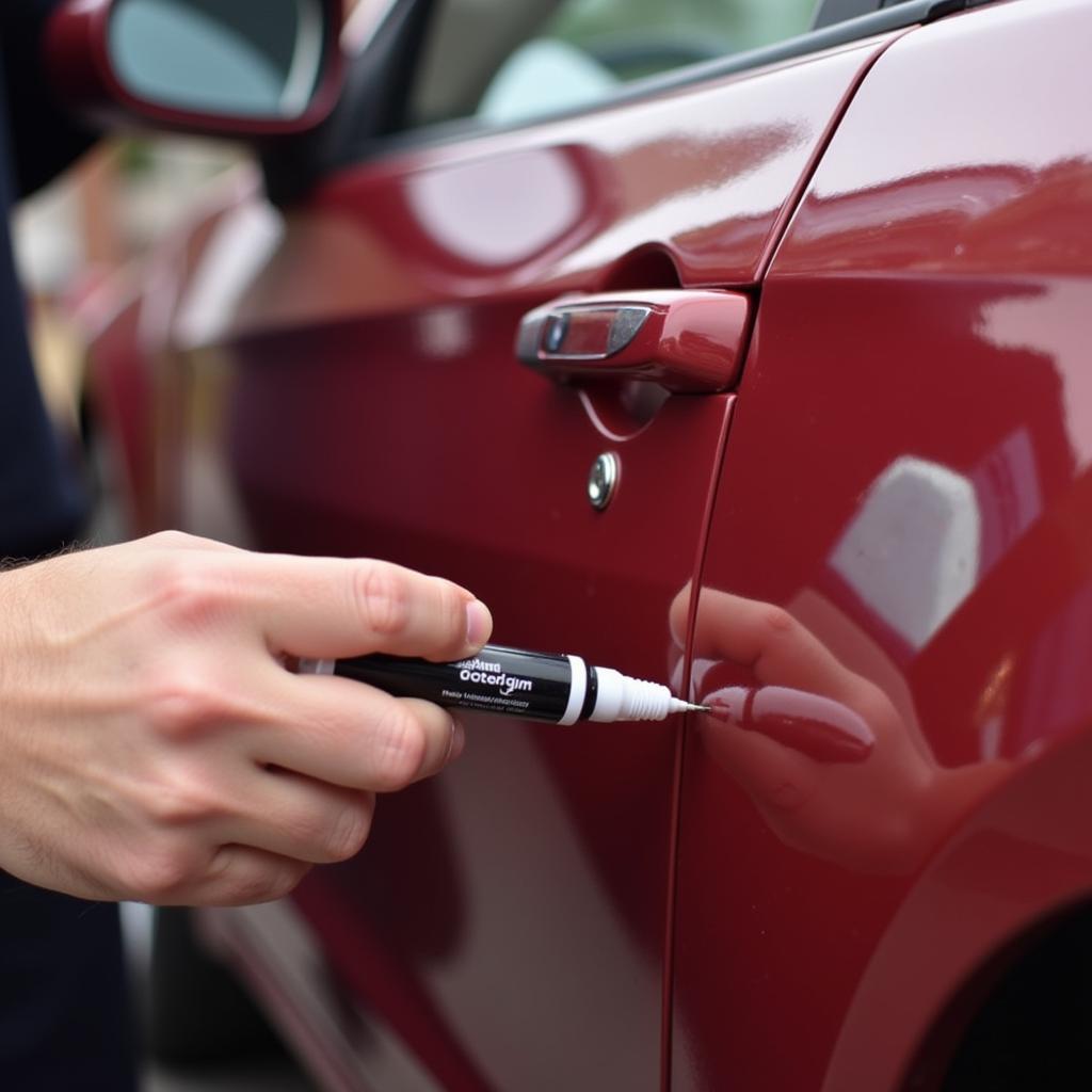 Applying Touch-Up Paint to Car Scratch