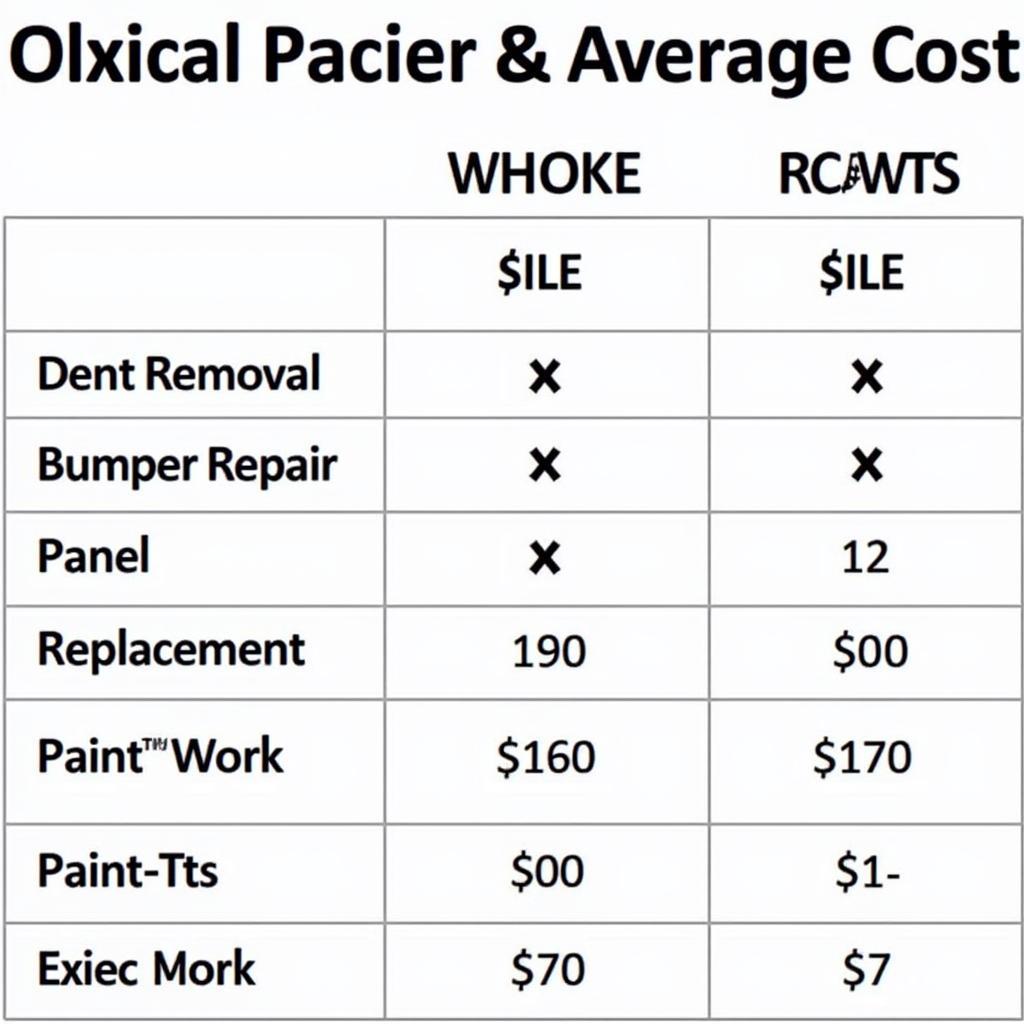 Ascot Car Body Repair Cost Comparison Chart