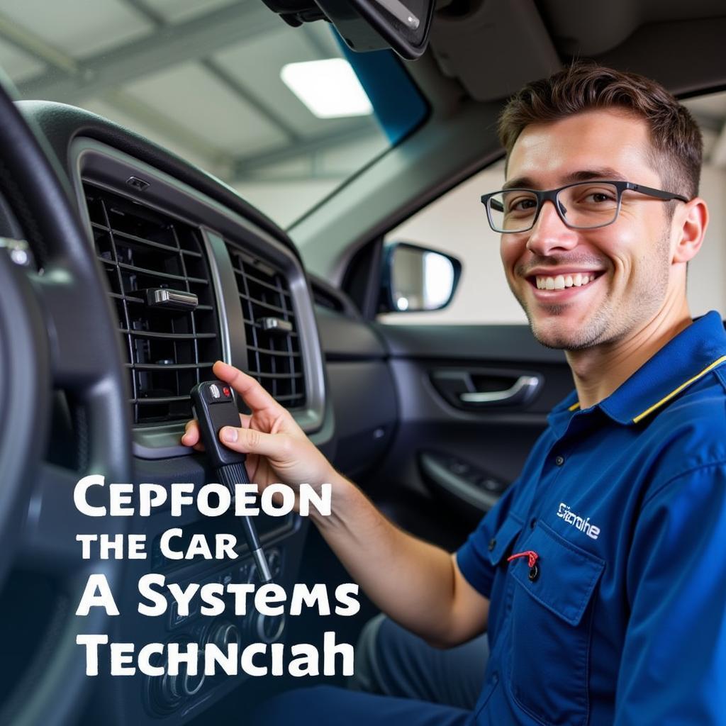 ASE Certified Car AC Technician working on a vehicle's air conditioning system.