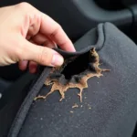 Assessing the burn hole damage on a car seat