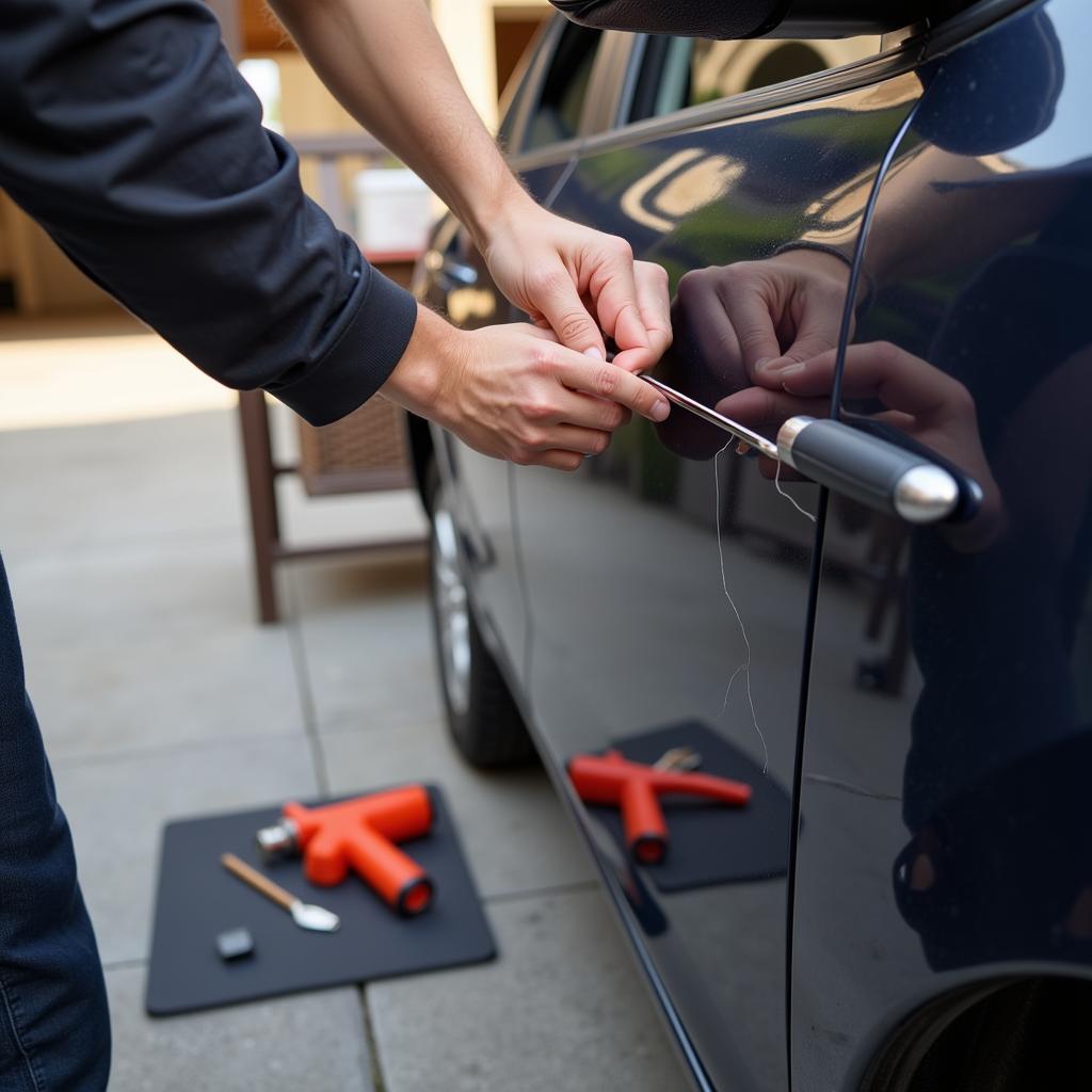 Assessing Car Damage on Driveway