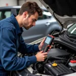 Auto Electrician Diagnosing Car