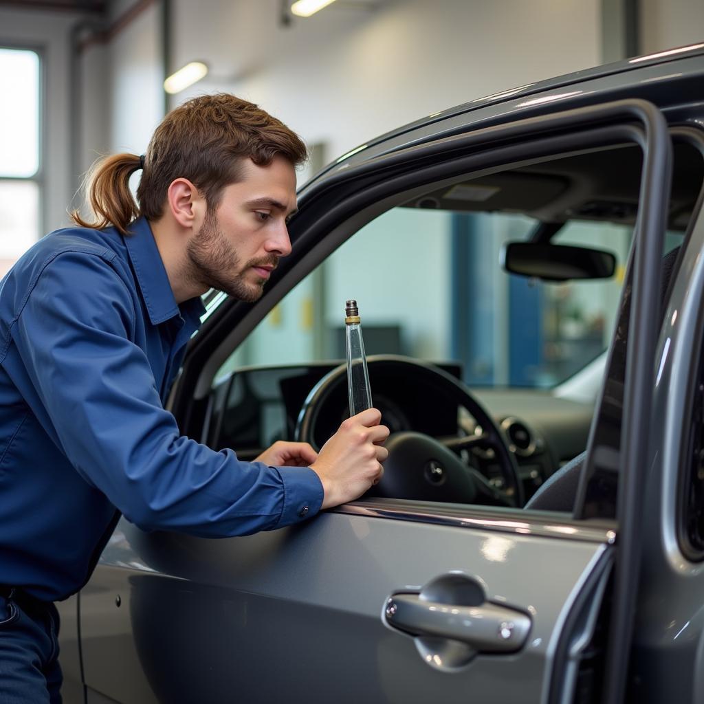 Auto Glass Technician Installing a New Car Window