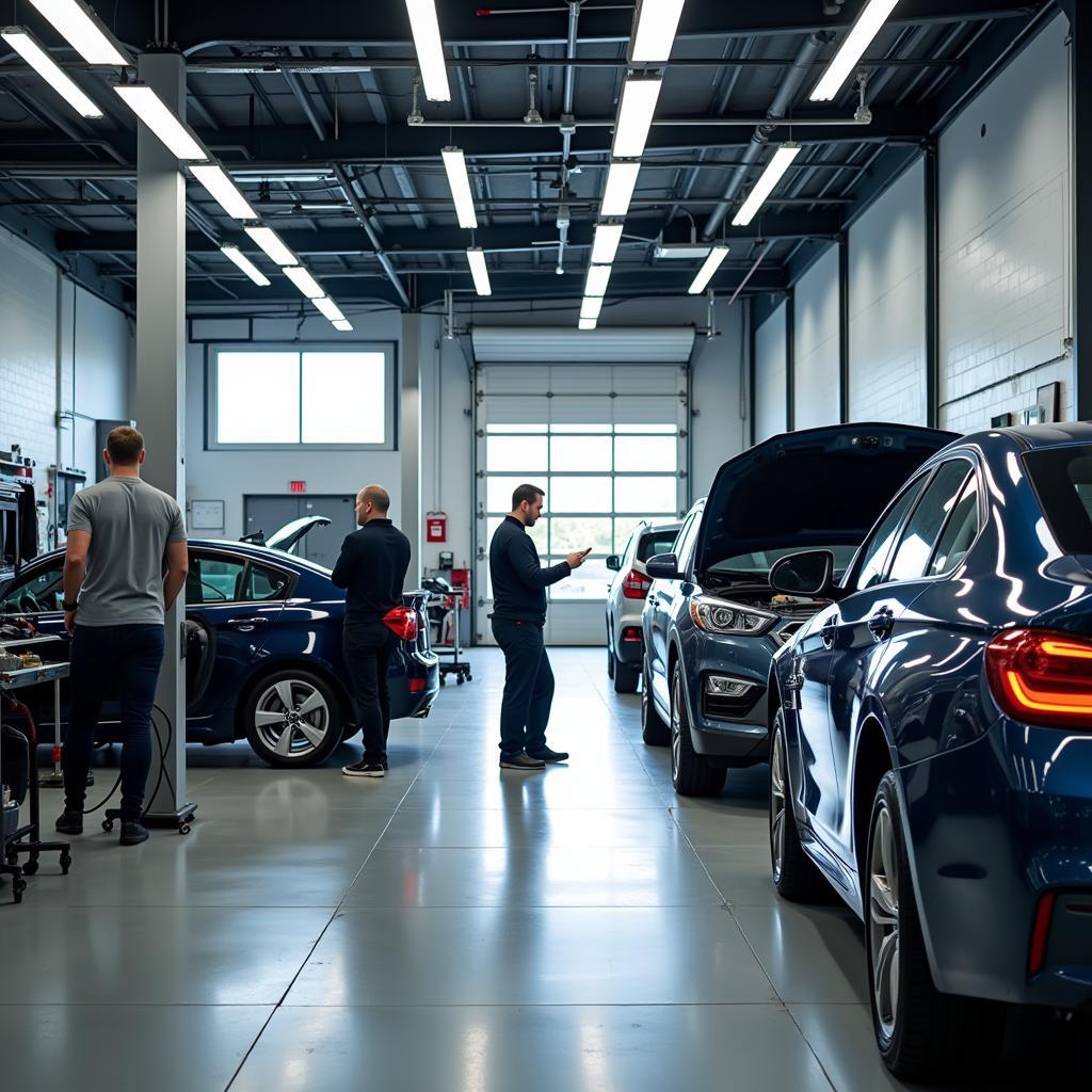 Modern Auto Repair Shop Interior with Certified Technicians