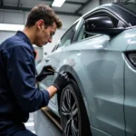 Auto Repair Shop Painting a Damaged Car