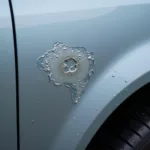 Blistered car paint caused by moisture trapped under the paint layers