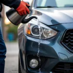 Pouring Boiling Water on a Car Bumper