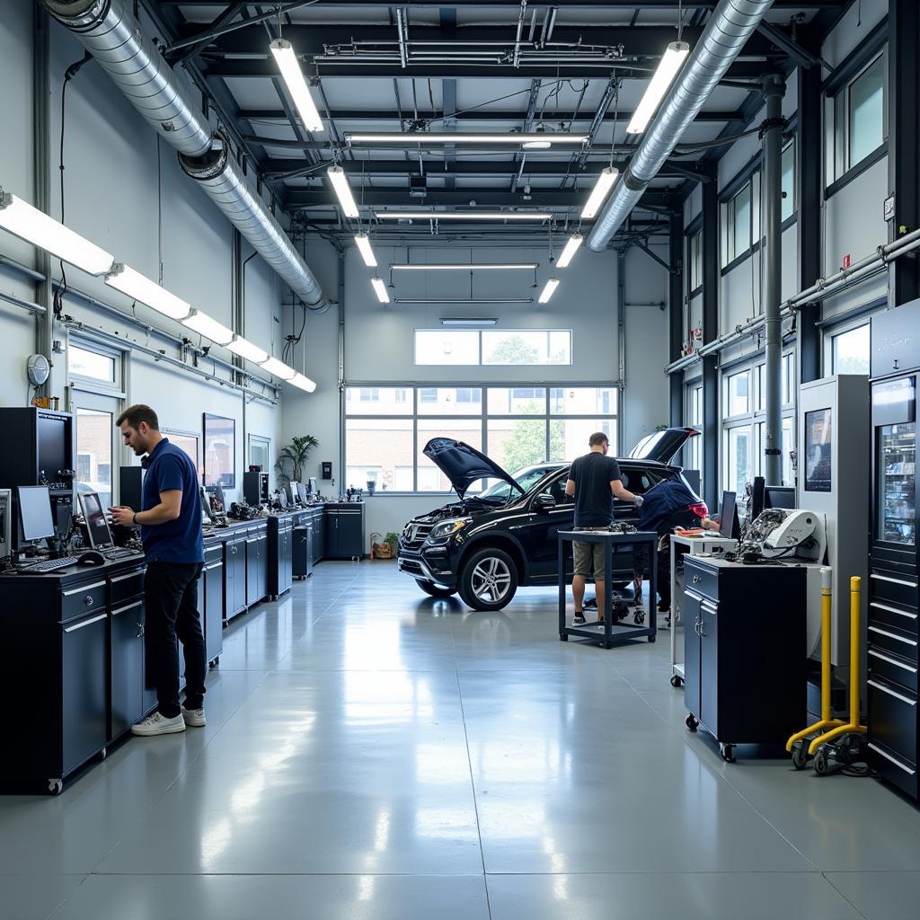 Modern car repair shop interior in Brackmills.