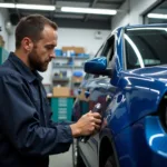 Inspecting a Car at a Bradford Body Repair Shop