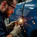 Brass Welding Car Body Repair in Progress