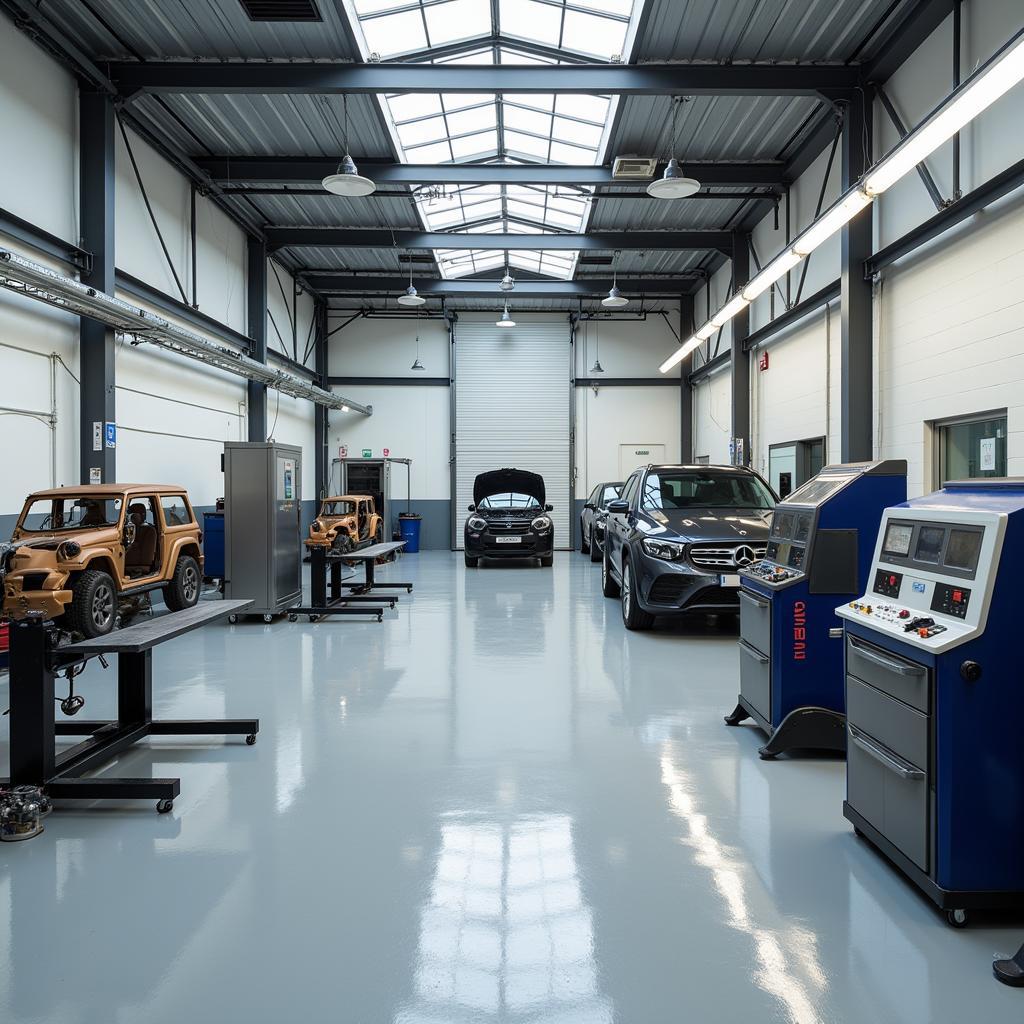 Modern equipment in a Brislington car body repair shop.