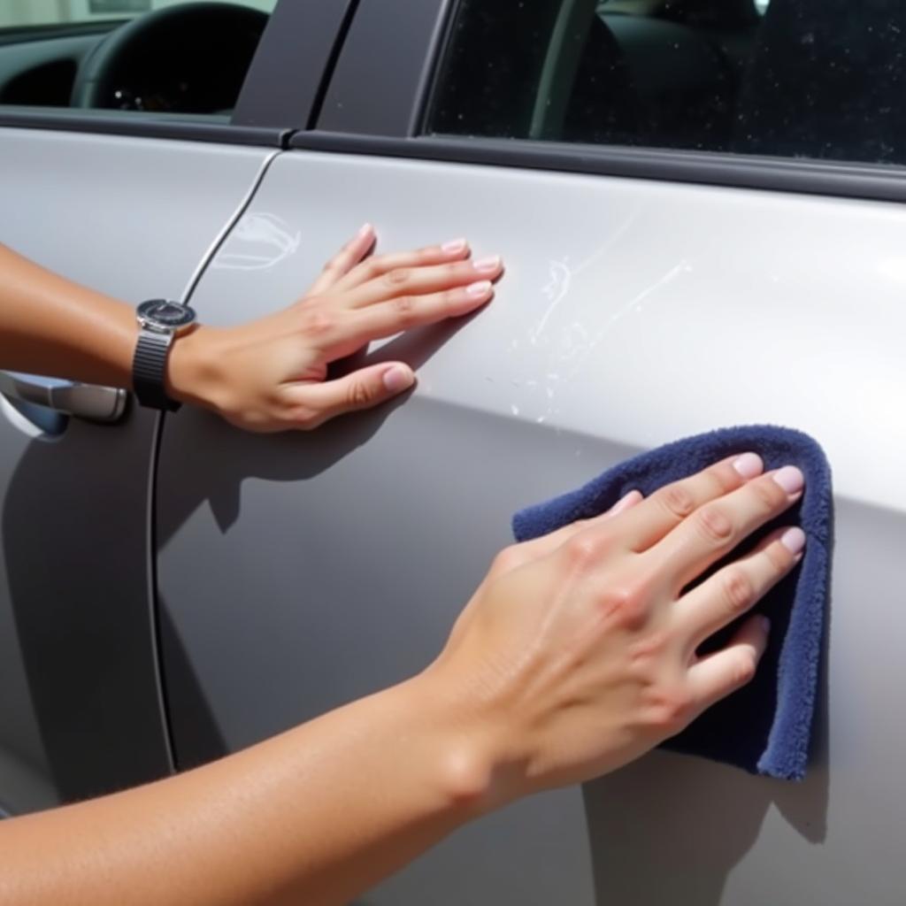 Buffing Car Scratch Repair with Microfiber Cloth