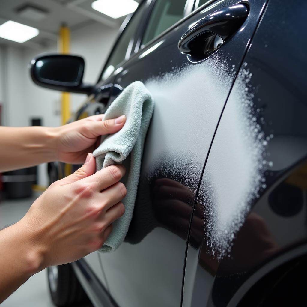 Buffing the repaired car paint chip