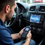 Technician Using Diagnostic Tools for Car AC Repair