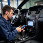 Car AC Repair Technician Working on a Vehicle's Air Conditioning System