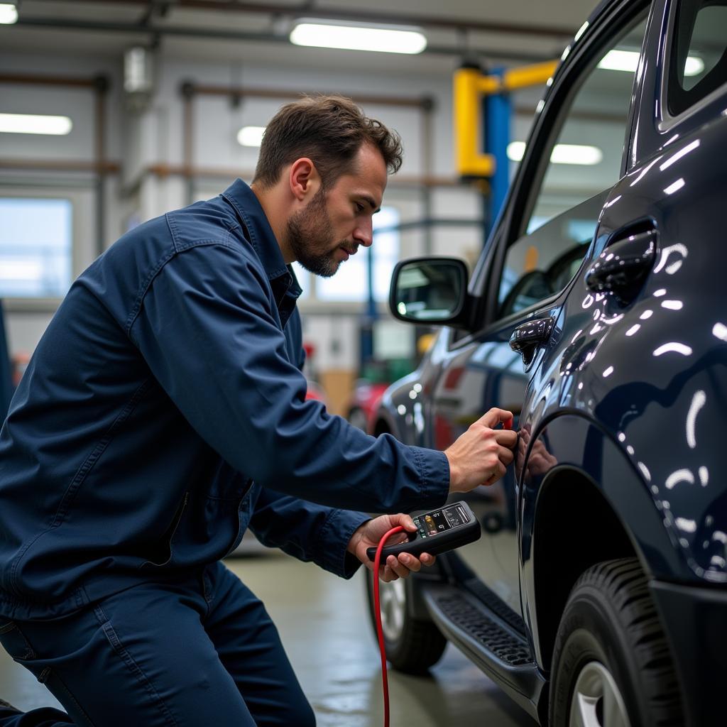 Car AC repair technician working on a vehicle's air conditioning system in St Helens