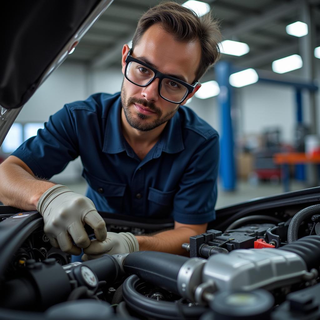 Car AC Repair Technician at Work