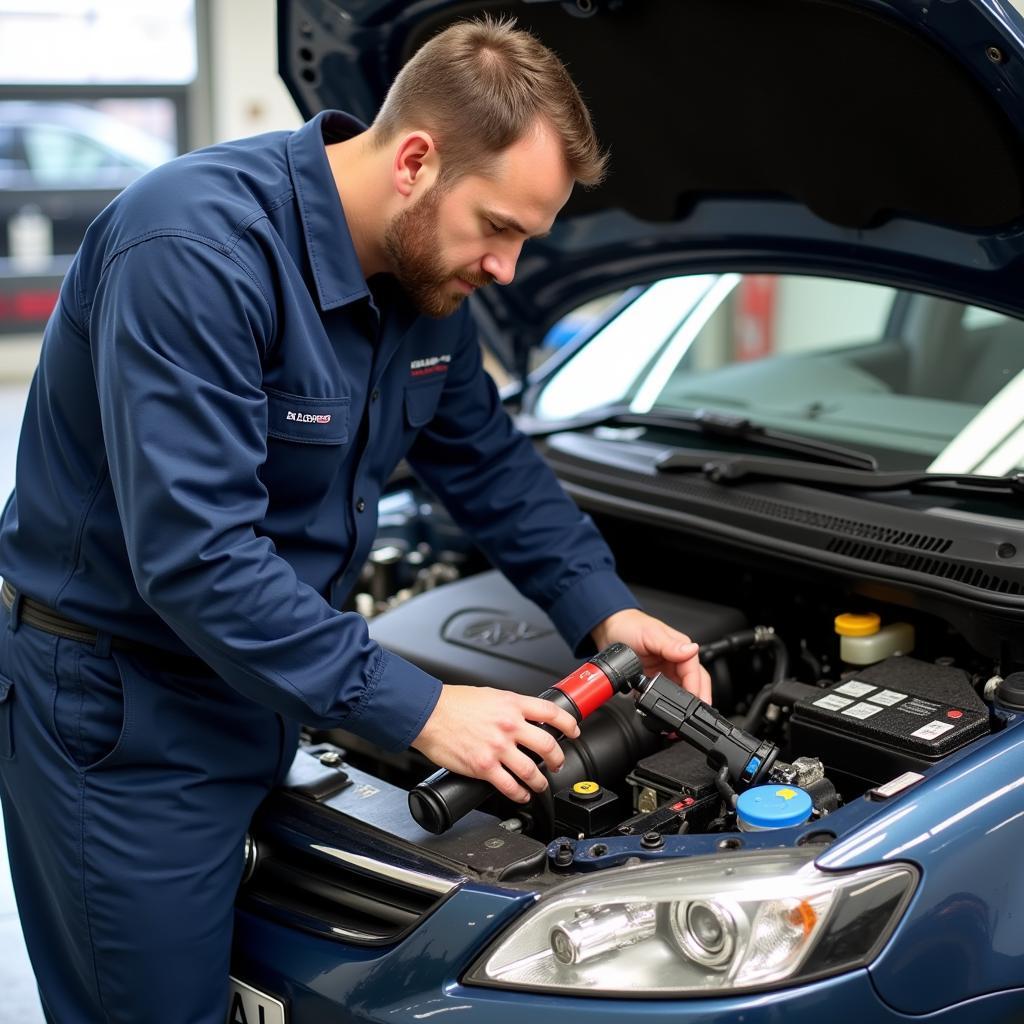 Car AC Repair Technician Working on Compressor in Ashford Kent