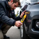 Assessing car body damage in Meanwood Rd Leeds