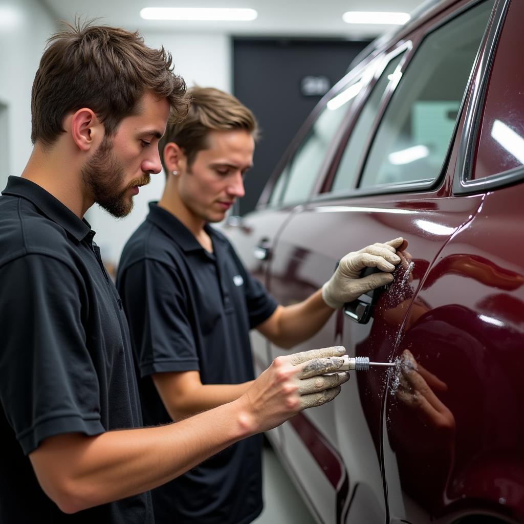 Car Body Dent Repair Course: Student Practicing