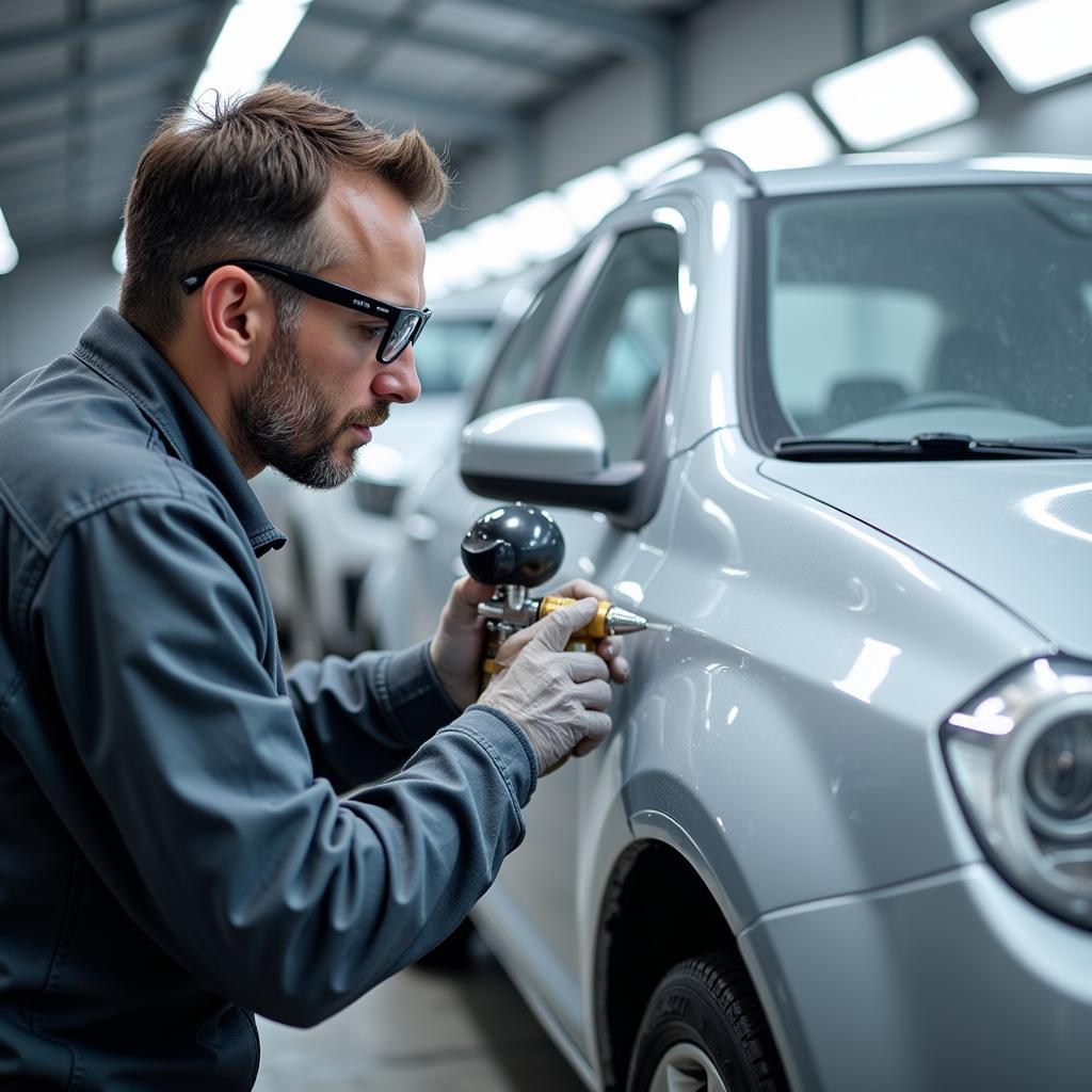 Applying Paint to a Car Panel in Grantham