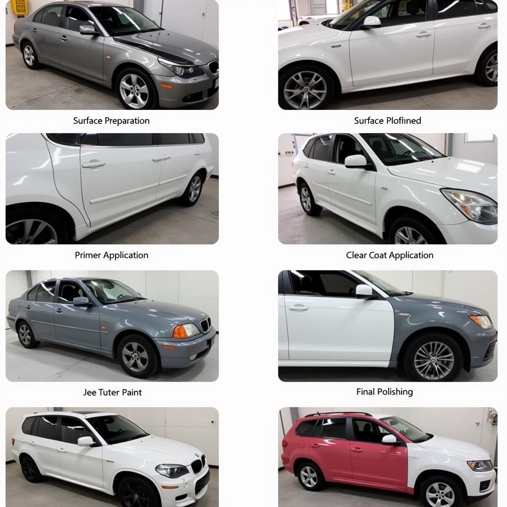 Step-by-step car body paint repair process, from assessment to final polish.