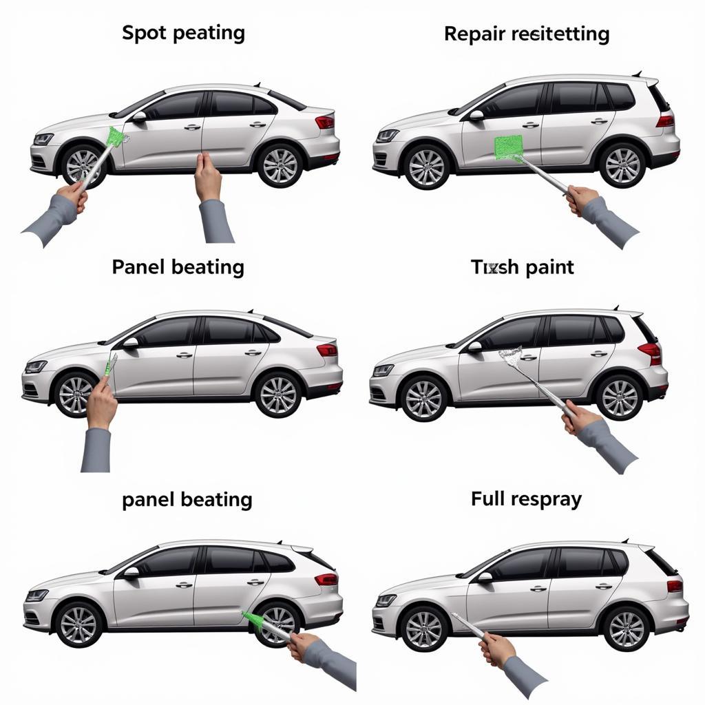 Different car body paint repair techniques demonstrated in a Redhill repair shop