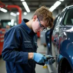 Apprentice Working in a Car Body Repair Workshop in Sheffield