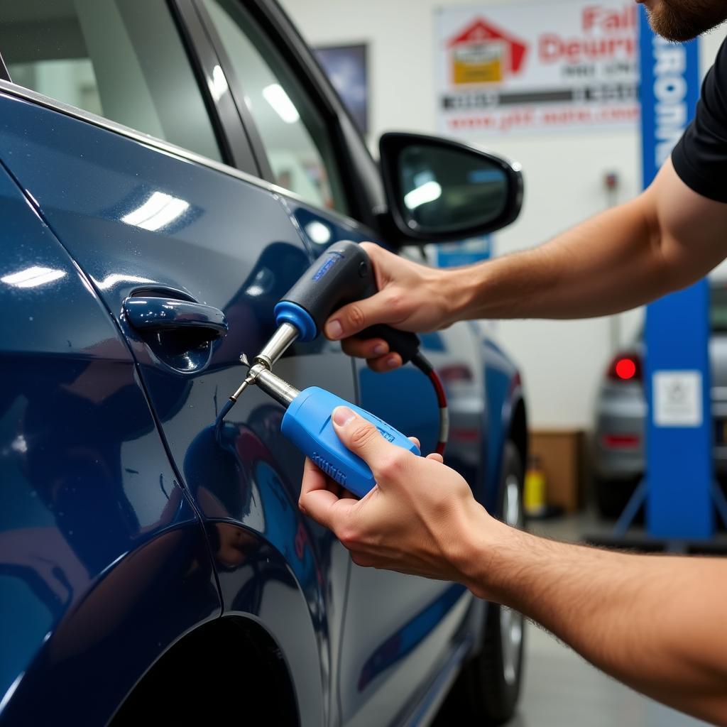 Dent removal process on a car in Burgess Hill.