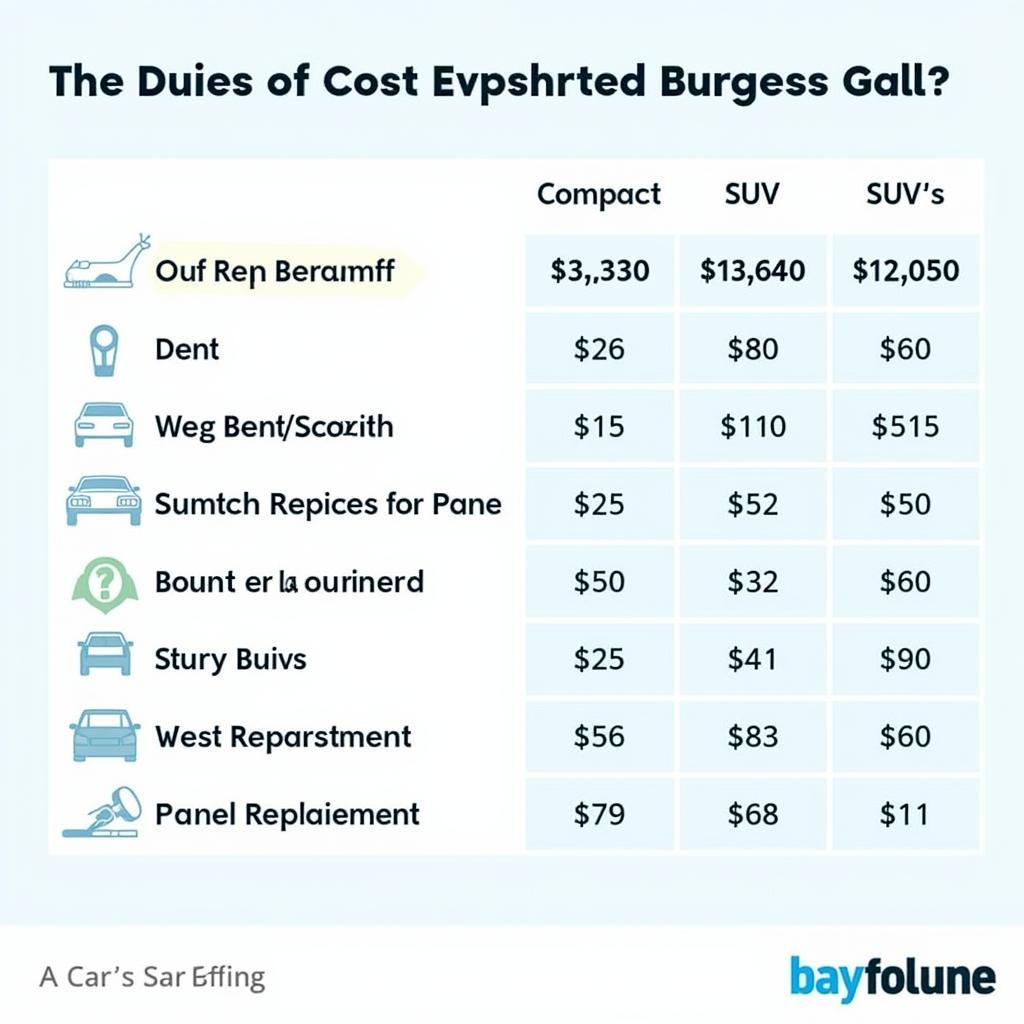 Cost breakdown for common car body repairs in Burgess Hill.