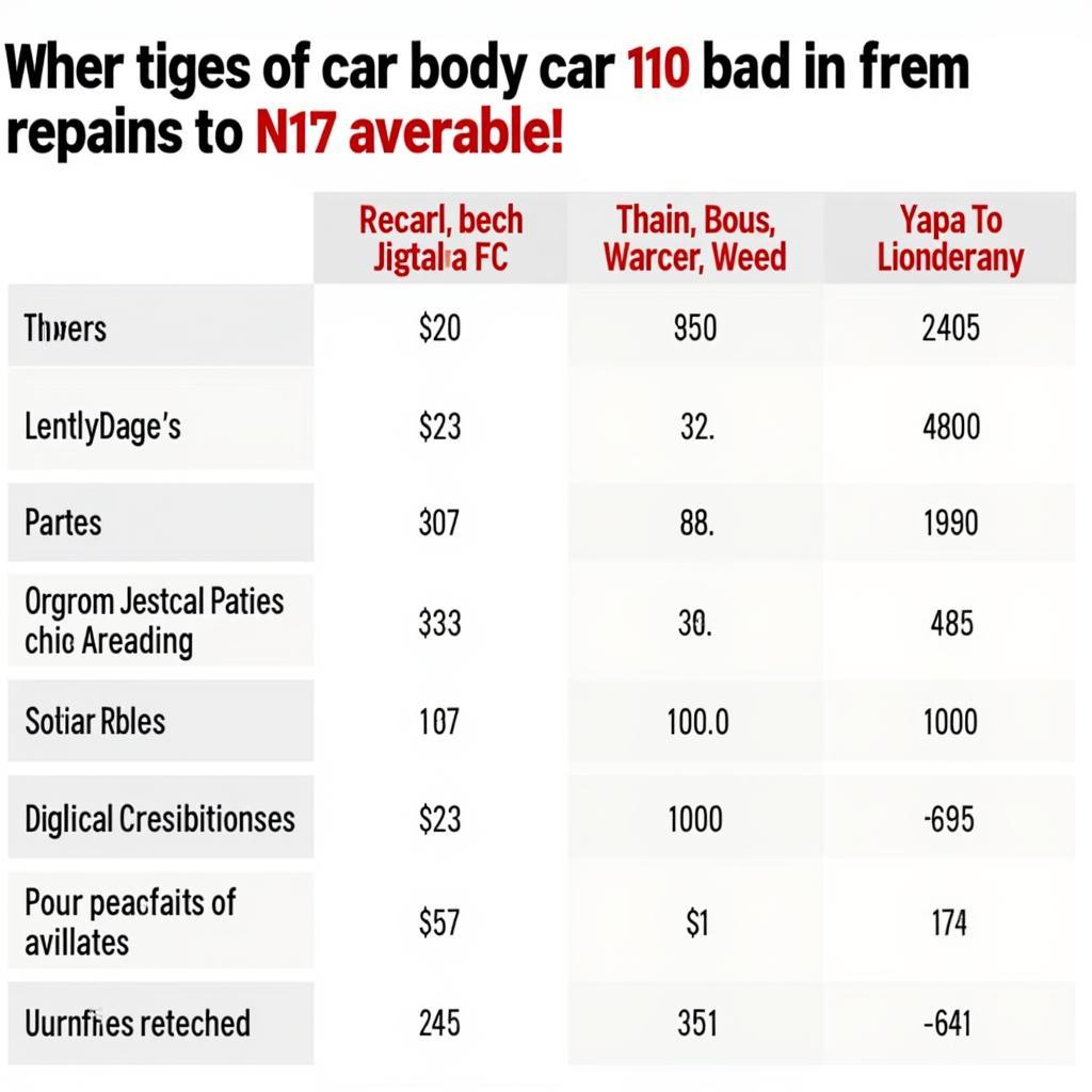 Car Body Repair Cost Comparison in N17