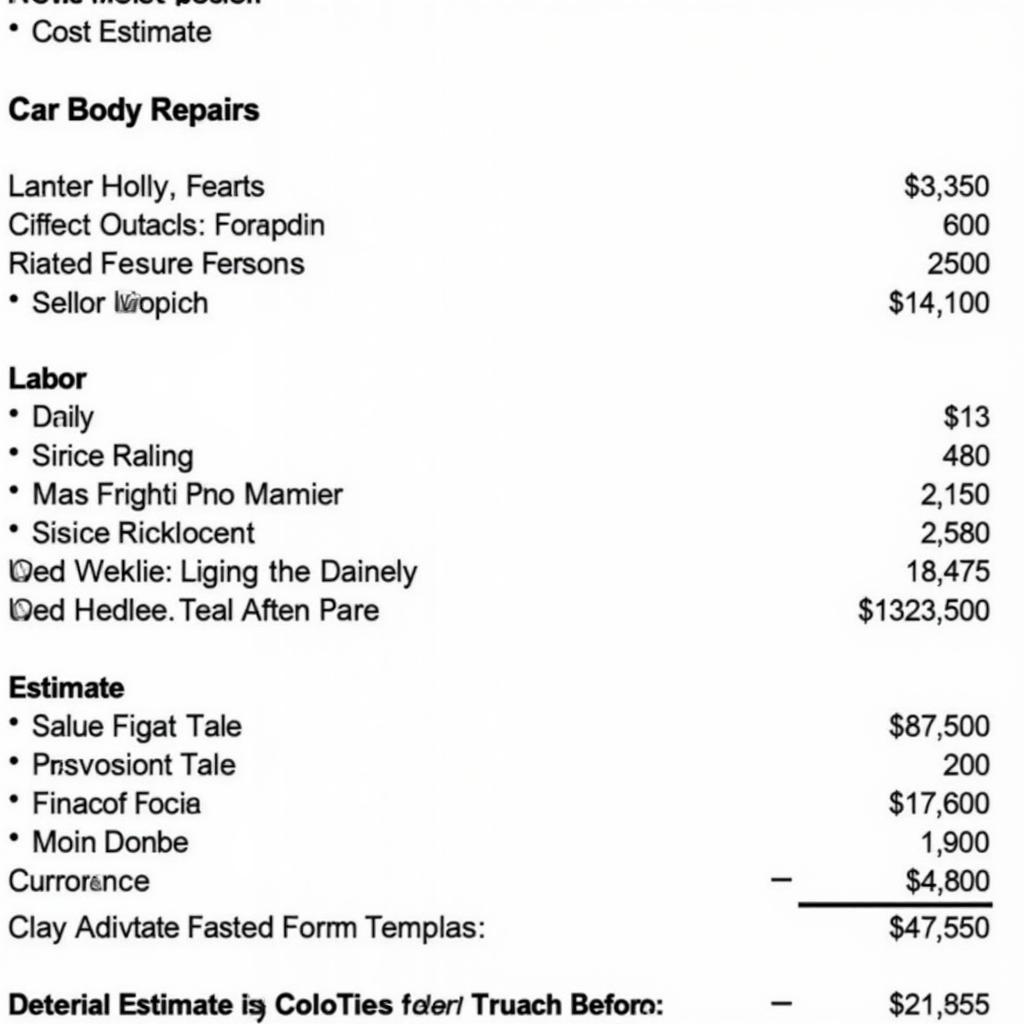 Car Body Repair Cost Estimate