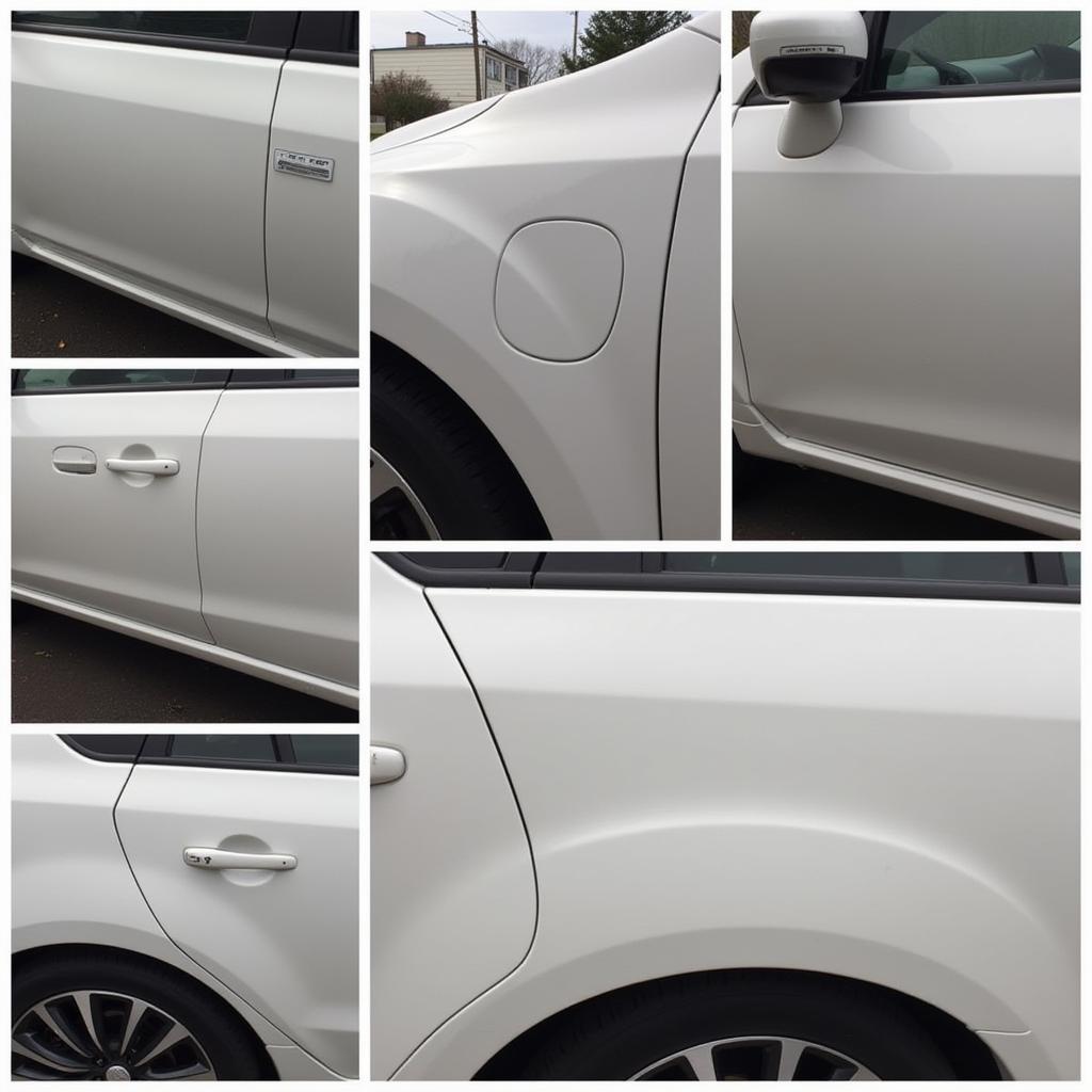 Dent repair process at a car body repair shop in Crawley