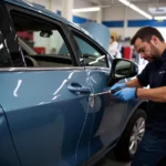 Car body repair in Daventry, focusing on dent removal process