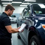 Final inspection of car body repair in Ealing