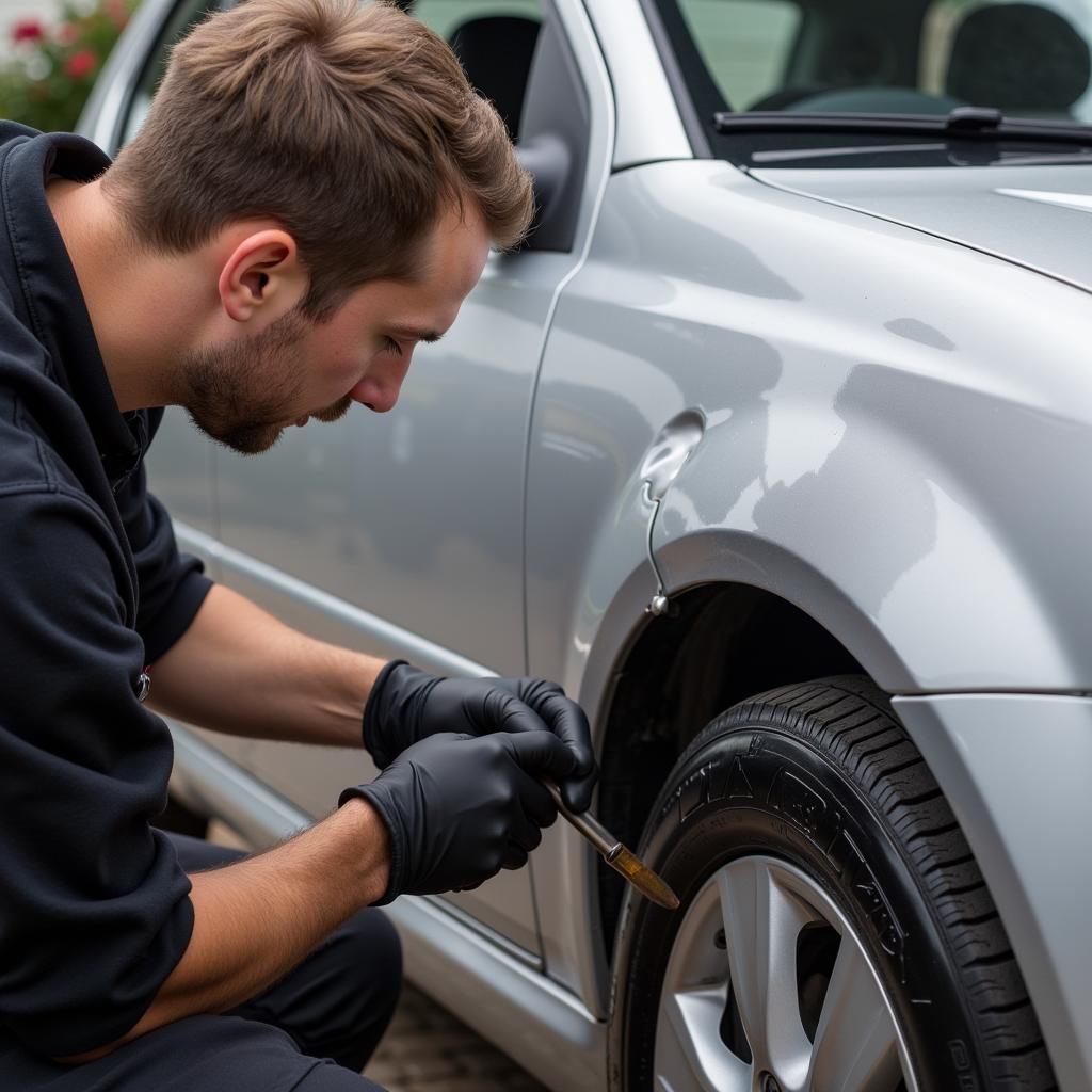 Car body repair in Eastleigh showing dent removal process