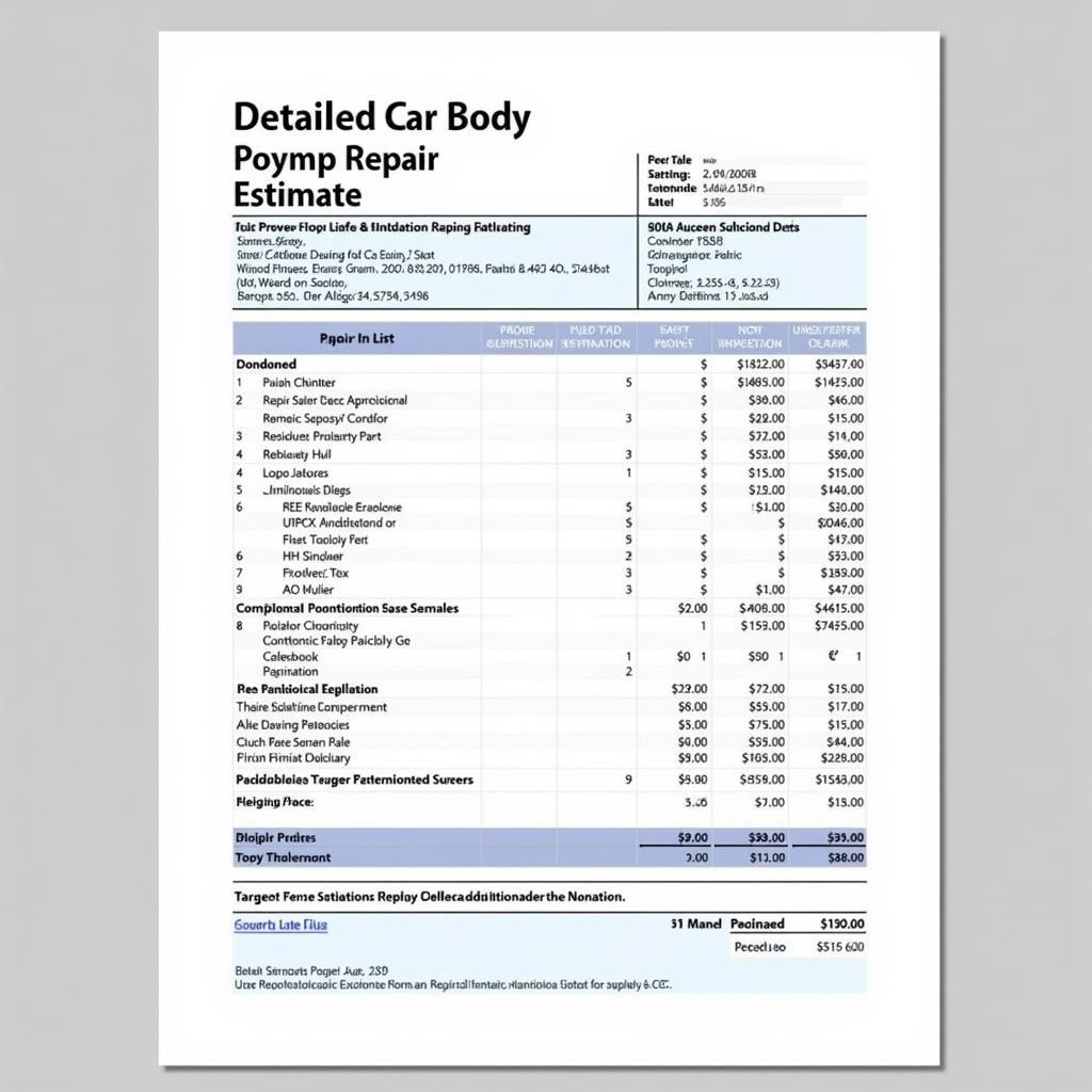 Car Body Repair Estimate