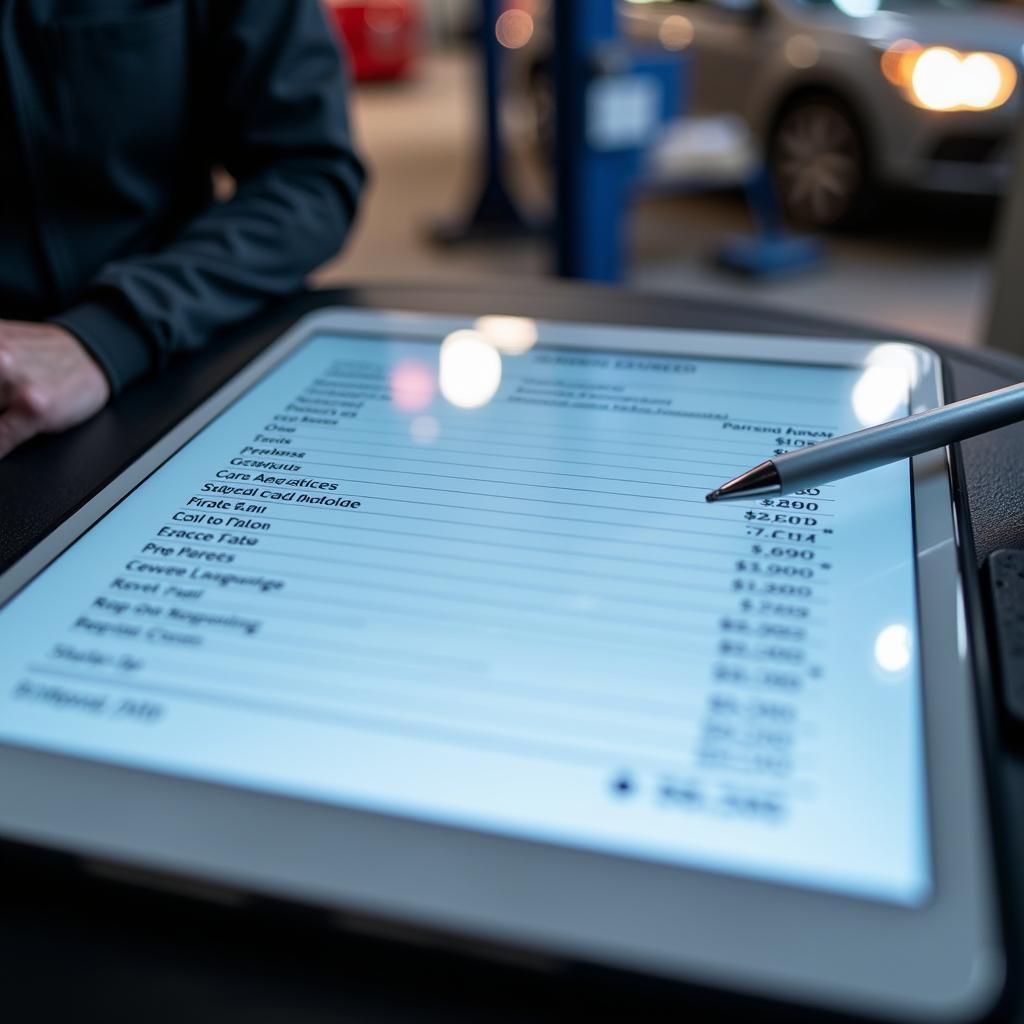 Car body repair estimate on a digital tablet in Cornwall