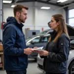 Discussing Car Body Repair Estimate with a Mechanic