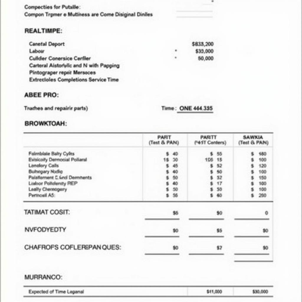 Example of a car body repair estimate