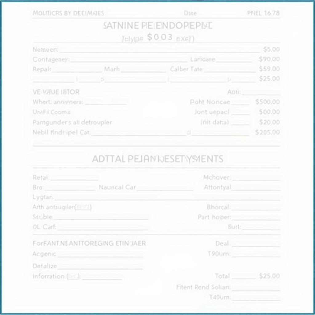 Example of a Car Body Repair Estimate Form