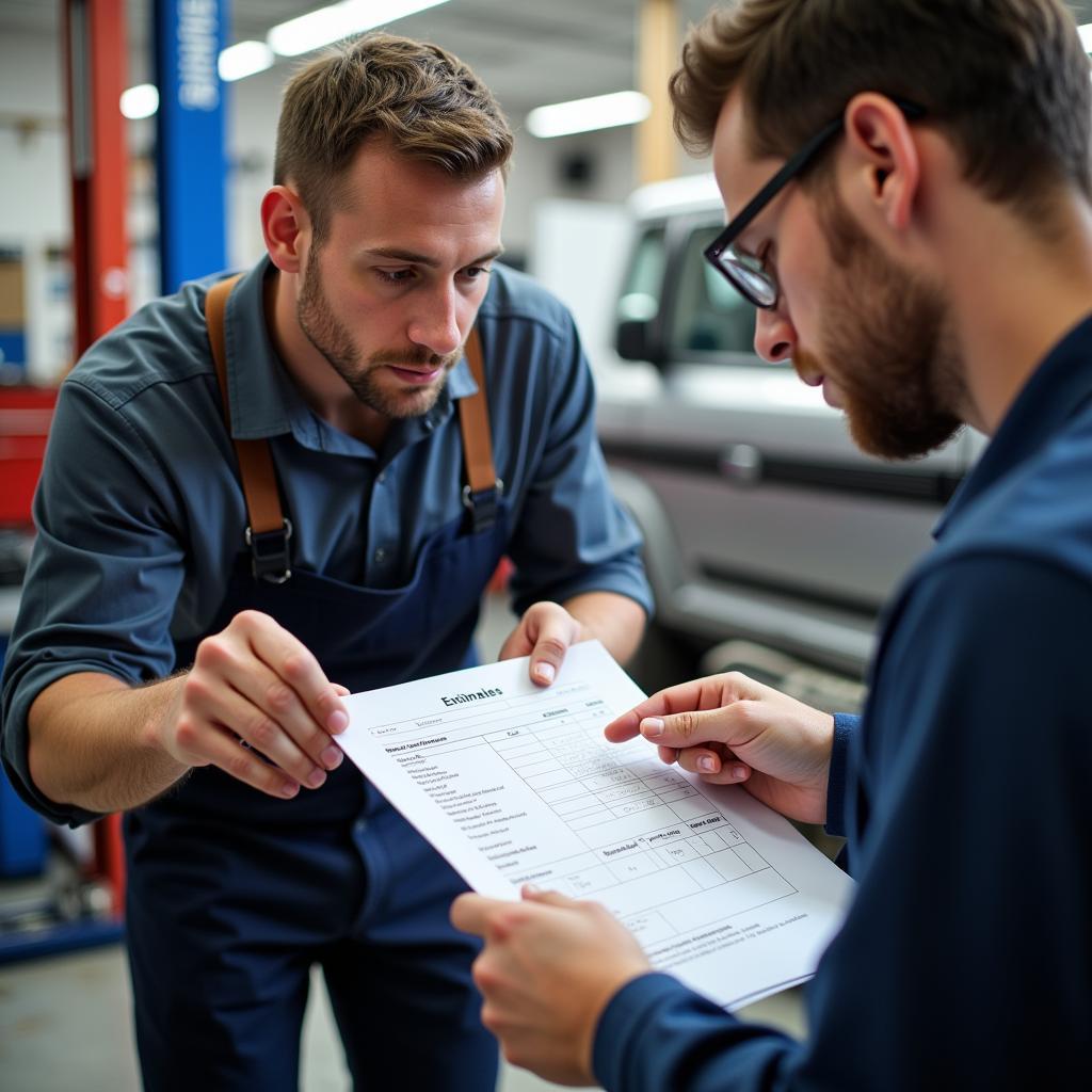 Reviewing a car body repair estimate in Leigh-on-Sea