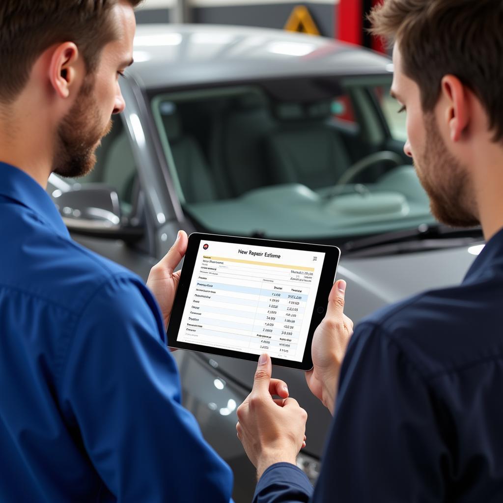 Reviewing a car body repair estimate in Rickmansworth