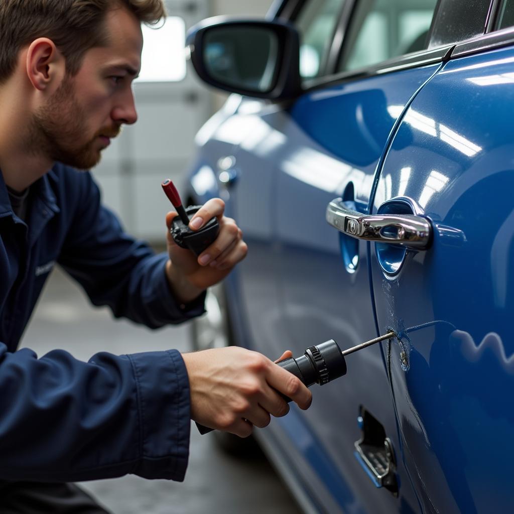 Car body repair in Fife showing dent removal process