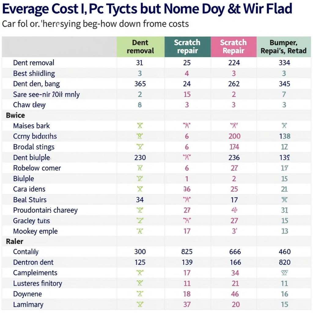 Car Body Repair Cost Comparison Chart