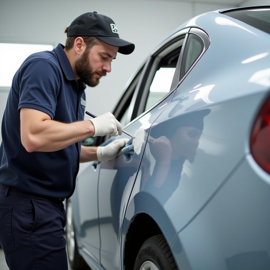 Car body repair process in Abbots Langley: Painting stage